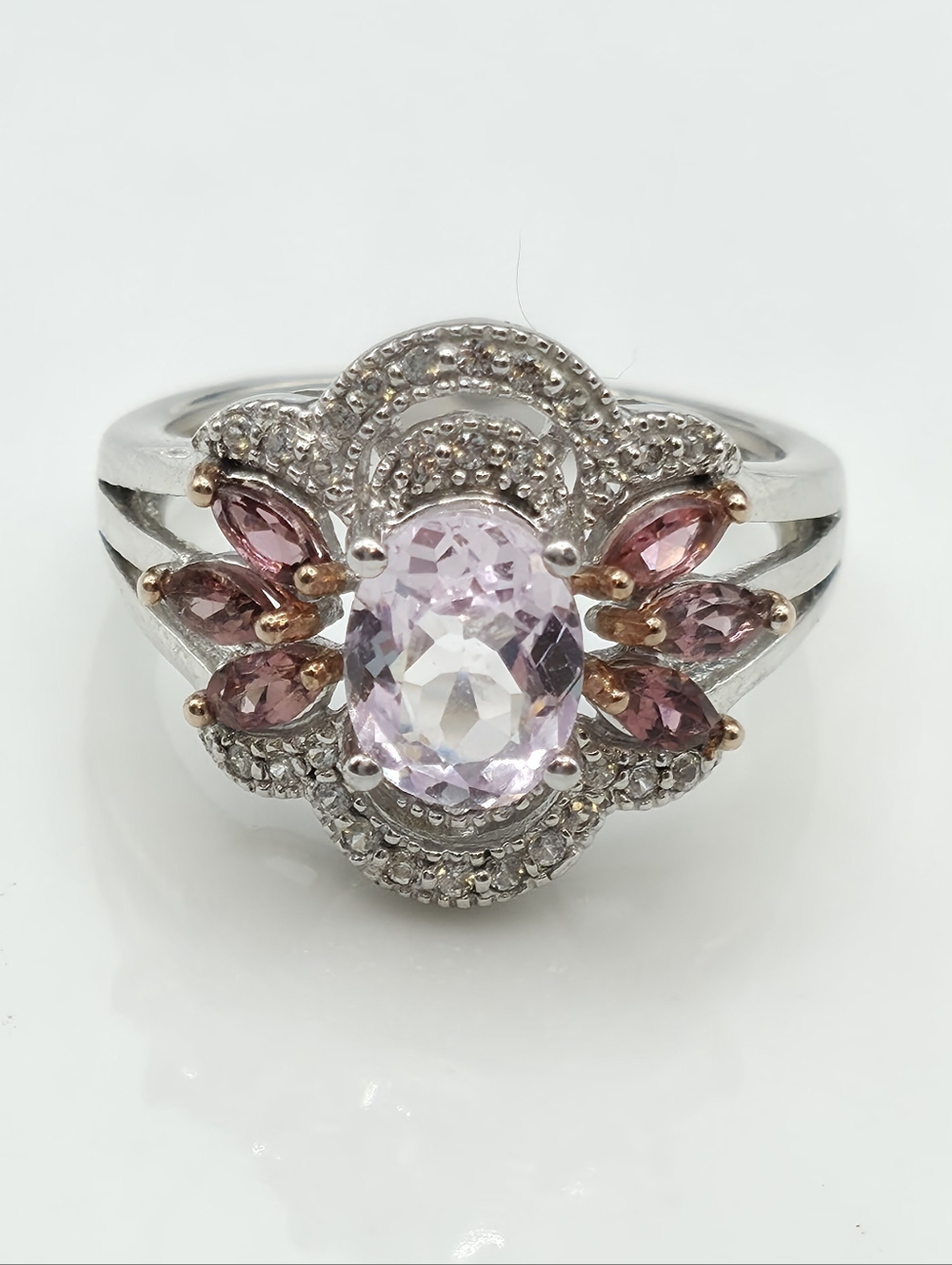 NWOT Extraordinary Designer Signed Kunzite, Tourmaline & White Zircon Ring